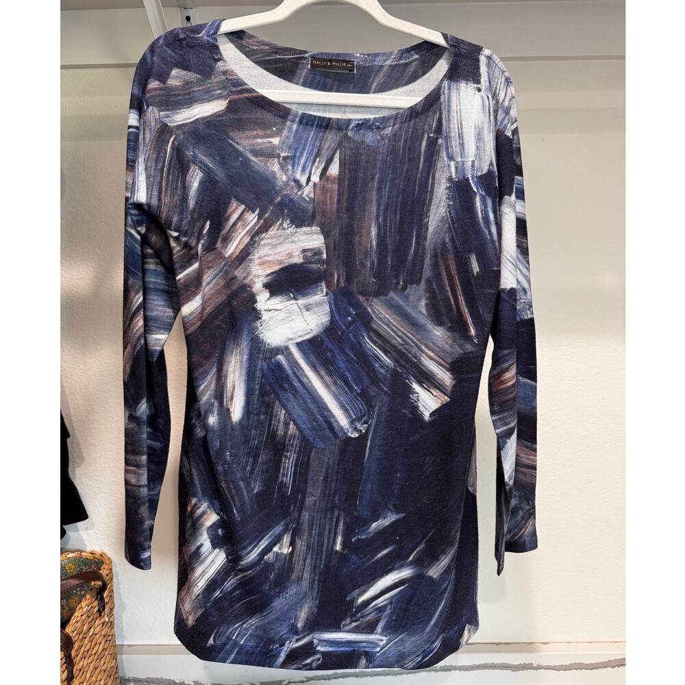 Nally & Millie USA Women's Abstract Scoop Neck Blouse 3/4 Sleeve Size Medium